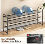 KEETDY 3-Tier Long Shoe Rack for Closet Metal Shoe Organizer for Entryway, Wide Stackable Shoe Storage Shelf with Sturdy Wire Grid for Closet Floor, Bedroom, Black - Image 4