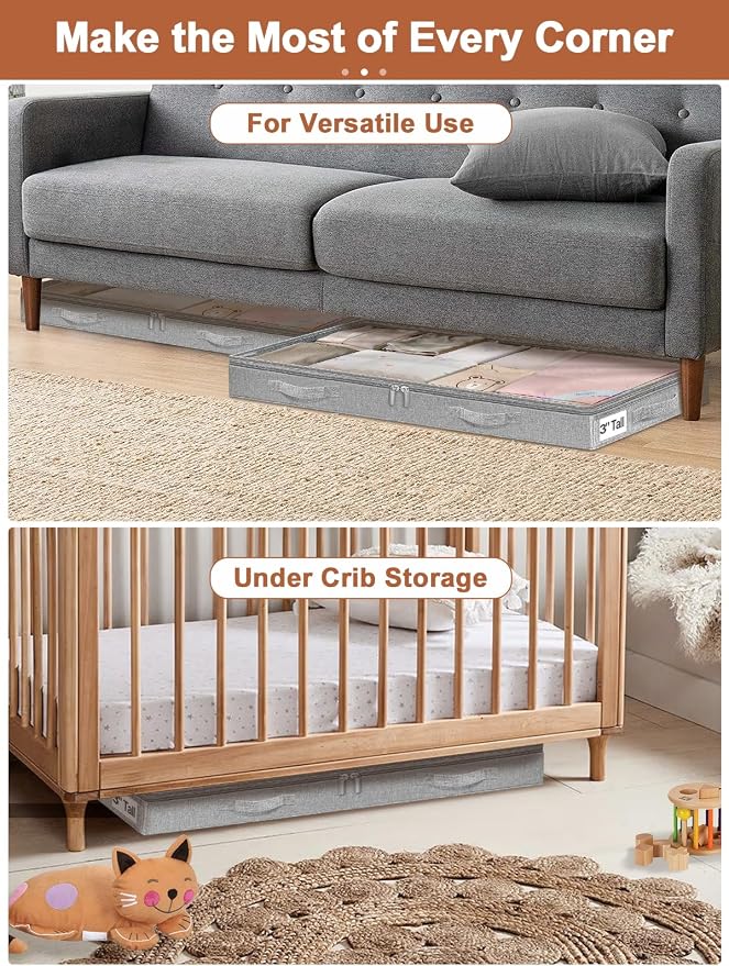 punemi Low-Profile Under Bed Storage Containers, 20 x 40 x 3 in, 4 Pack - Image 7