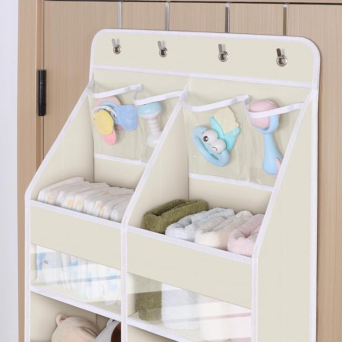 Univivi Upgraded Over the Door Organizer for Baby Nursery, Beige, 6-Shelf - Image 4