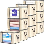 90L Large Storage Bags, 10 Pack Clothes Storage Bins Closet Organizers | Foldable Storage Containers, with Reinforced Handle, for Clothing, Blanket, Comforters, Bed Sheets, Pillows and Toys by BuddingJoy-BuildaJoyfulLifeforYou