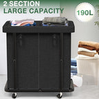Laundry Basket with Lid,190L Rolling Laundry Hamper with Wheels,Black - Image 2