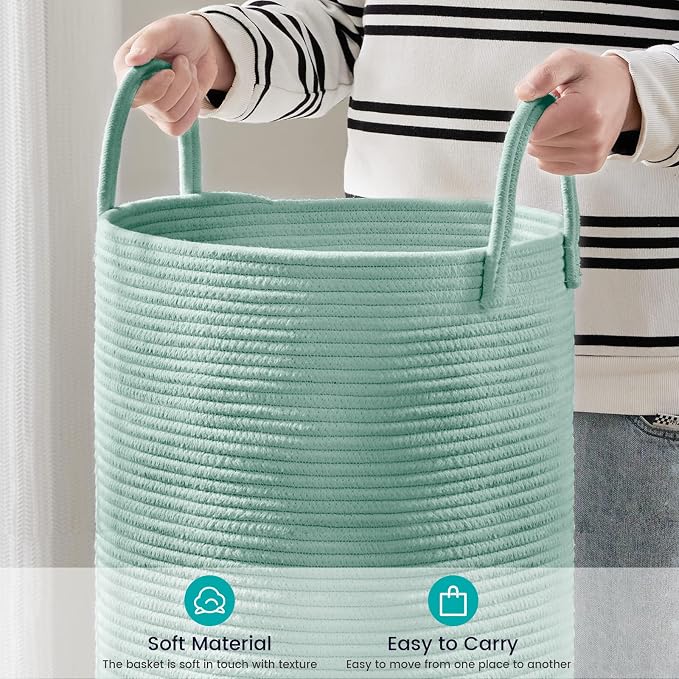 YOUDENOVA Cotton Rope Laundry Hamper Basket, 58L Blanket Basket for Nursery - Image 4