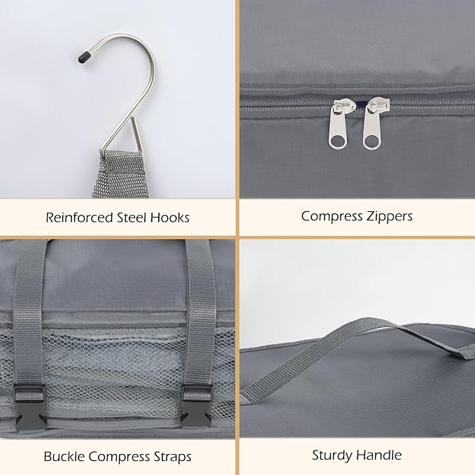 Surblue Hanging Travel Shelves Compression Packing Cube for Carry-on Luggage Suitcase Collapsible with Extension Layer Large Capacity, Grey, XXL - Image 6