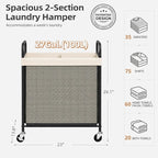 STORAGE MANIAC Rolling Laundry Hamper with Wheels 2-Section Laundry Sorter Rolling Laundrys Basket on Wheels with Removable Bag Clothes Hamper Laundrys Organizer Cart Bathroom Bedroom 100L Beige - Image 3