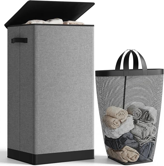 SOLEDI 100L Laundry Hamper with Lid, Large Collapsible Laundry Basket by SOLEDI