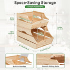 Stackable Wooden Storage Bins, Kitchen Counter Organizer with Handles, Produce Basket for Fruits, Vegetables, Potatoes, Onions, Snacks and Pantry Organization - 2 Piece - Image 3