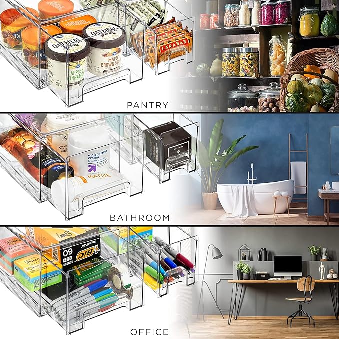 Sorbus Clear Stackable Storage Drawers with Pull-Out Bins (Medium, 6 Pack) - Image 5