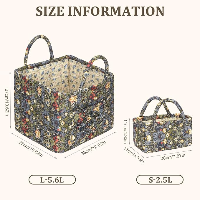 Fabric Storage Basket 2 Pack,Large and Mini Boho Laundry Nursery Hamper Portable Folding Organizer for Car Bedroom (P) - Image 6