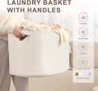 100L Extra Large Woven Laundry Basket Hamper with Handles, White - Image 4
