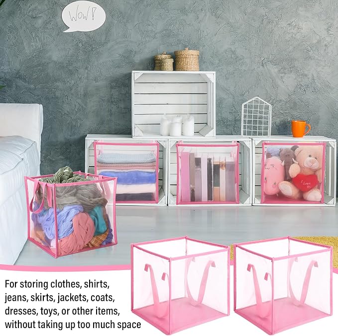 Zopeal 6 Pack Collapsible Mesh Laundry Basket, Pink, Single-layer - Image 6