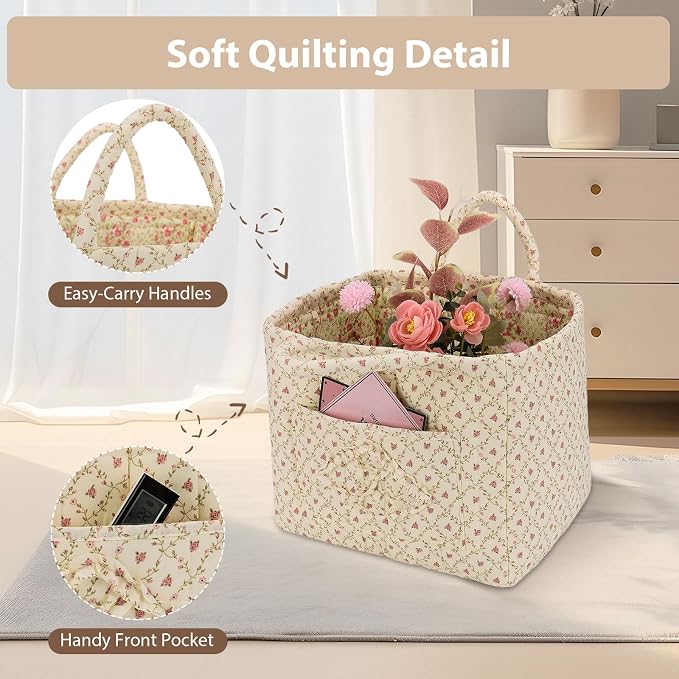 Storage Basket Boho Fabric Large Collapsible Floral Laundry Nursery Hamper Portable Folding Storage for Clothes Toys (Yellow Floral) - Image 4