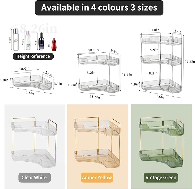 YCIA&DONE Corner Bathroom Counter Organizer, Makeup Organizer for Vanity, Skincare Cosmetic Perfume Tray, Corner Countertop Shelf Rack Storage for Bathroom Kitchen 2 Tiers (Smoky Gray) - Image 5