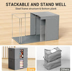 Clothes Storage Bins with Metal Frame, Foldable Clothes Organizers Storage Containers for Clothes, Sheets, Blankets, Pillows and Towels （66L, 3 Pack, Deep Grey - Image 3