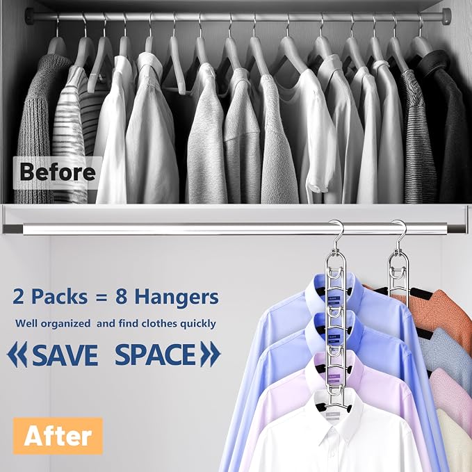 Clothes Hangers Space Saving, Newly Upgraded Detachable Shirt Hangers, 4-Tier Non-Slip Coat Hanger with 360° Swivel Hook for Closet Organizers and Storage Shirt,Sweater,Suit - 2 Pack, Patent Pending - Image 3