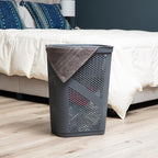 Mind Reader 60L Slim Laundry Hamper, Clothes Basket, Lid, Ventilated, Plastic, Set of 2, Gray - Image 2