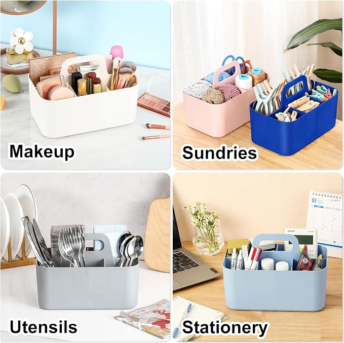 Multiuse Caddy Organizer with Handle, Portable Plastic Tote Bin - Art Craft, Stationary Pen Marker Crayons, Makeup Hair Supplies Storage - Bathroom, Classroom, Dorm, Office, Desk Holder - Dark Blue - Image 2