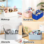 Multiuse Caddy Organizer with Handle, Portable Plastic Tote Bin - Art Craft, Stationary Pen Marker Crayons, Makeup Hair Supplies Storage - Bathroom, Classroom, Dorm, Office, Desk Holder - Dark Blue - Image 2