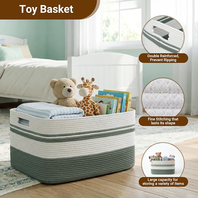 Large Laundry Basket/Hamper, 25"x16"x16" Rectangle Woven Basket - Image 6