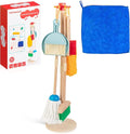 Kids Cleaning Set, 8 Pcs Wooden Housekeeping Play Toy Broom Mop Set by HELLOWOOD