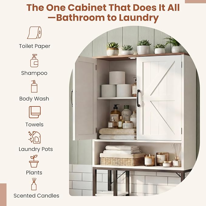 Over The Toilet Storage Cabinet,31" W Bathroom Organizer, White - Image 5