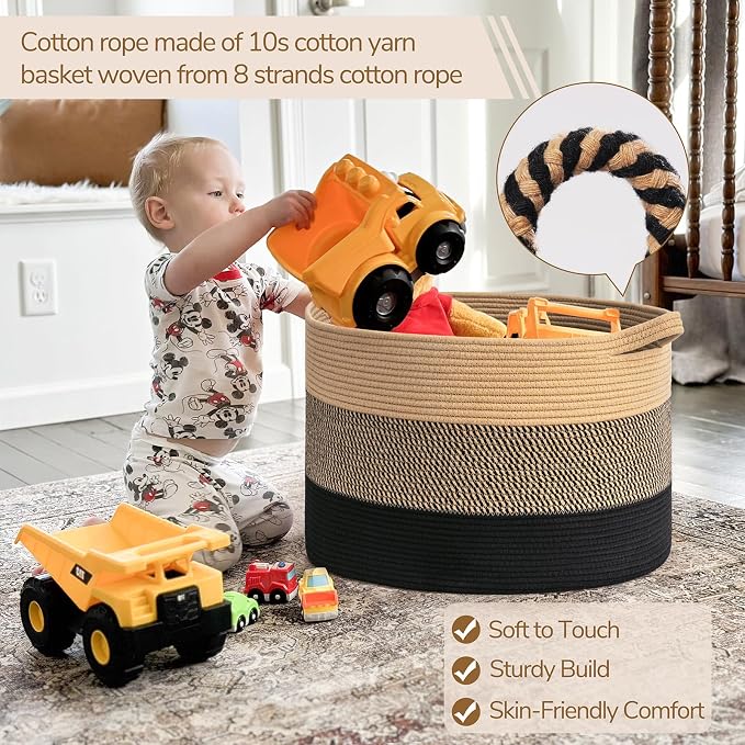 INDRESSME XXXLarge Woven Rope Blanket Basket Living Room, 90L - Image 4