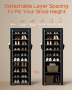 CASAMAYA Shoe Rack with Covers, 10 Tiers Tall Shoe Rack Organizer, Large Capacity Shoe Shelf Storage, Hold 20 Pairs of Shoes, Vertical Shoe Storage Organizer for Closet, Entryway, Black, SRT102B01 - Image 4