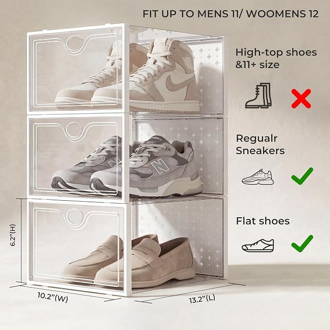 Pinkpum 15 Pack X-Large Shoe Storage Boxes, Shoe Organizer Clear Stackable | Fit US Size 11, 6.2” Height, Shoe Dispaly Case Holder Bins Sneaker Storage for Sneakerheads, For Home and Family, White - Image 2
