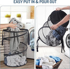 Seiritex 2Pcs Mesh Popup Laundry Hamper 115L Extra Large Collapsible Laundry Basket Foldable Clothing Storage Basket with Handles No Lid 26 H x 18 W x 18 L (Black) - Image 4