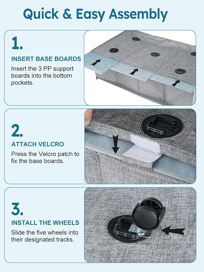 10-in 75L Low Profile Under Bed Storage with Wheels, 2 Pack, Gray | 5 Rotating Wheels, Large Clear lid, Rigid Sides & Bottom, Low Space Storage, Under Bed, Couch, Crib, Dorm Organization - Image 7