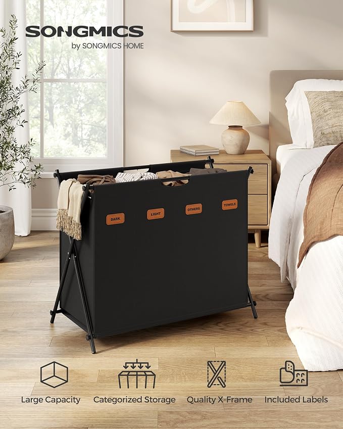 SONGMICS Laundry Hamper, 41 Gal. 4 Sections, Collapsible X-Frame - Image 2
