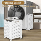 57L Foldable Collapsible Laundry Basket, with Wheels+Handles(Cream White) - Image 5