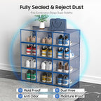 eWonLife Large Shoe Organizer Storage Box with Magnetic Door,12 Pack Clear Plastic Stackable Sneaker Containers for Closet, Connect Left and Right Shoe Box for Entryway, Drop Front, Under Bed (Blue) - Image 8