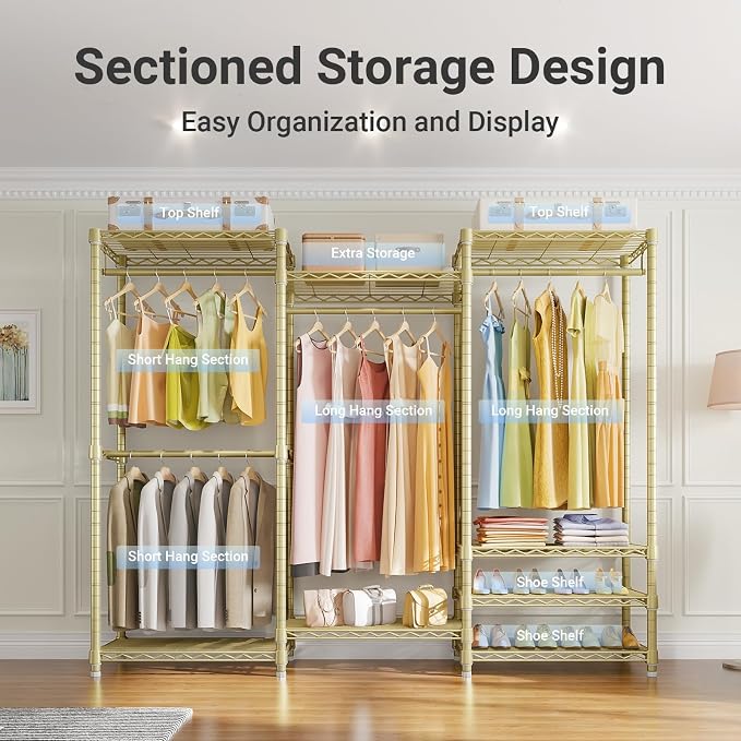 VIPEK V5 Heavy Duty Clothes Rack, Freestanding Modular Closet System, Gold - Image 3