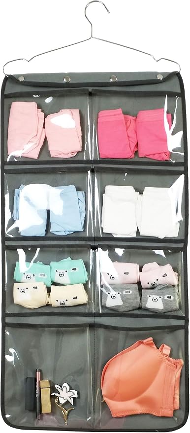 NIMES Durable Hanging Closet Underwear Sock Bra Stocking Organizer Dual-Sided Accessories Storage with 16 Large Clear Pockets (Grey) - Image 4