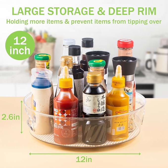 3 Pack Lazy Susan Organizer for Pantry Storage with Non-Skid Liner, 12" Clear Rotating Lazy Susan Turntable for Coner Cabinet, Kitchen Sink, Bathroom, Countertop, Lift-up Design for Easy Moving - Image 5