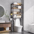Over-The-Toilet Storage Rack 4-Tier,Bathroom Organizer Shelf Over Toilet,Adjustable Wooden Shelves and Basket,Freestanding Above Toilet Shelf,Space Saver for Rooms(Black Rack-Rustic Brown Shelves) by Axdtvoz