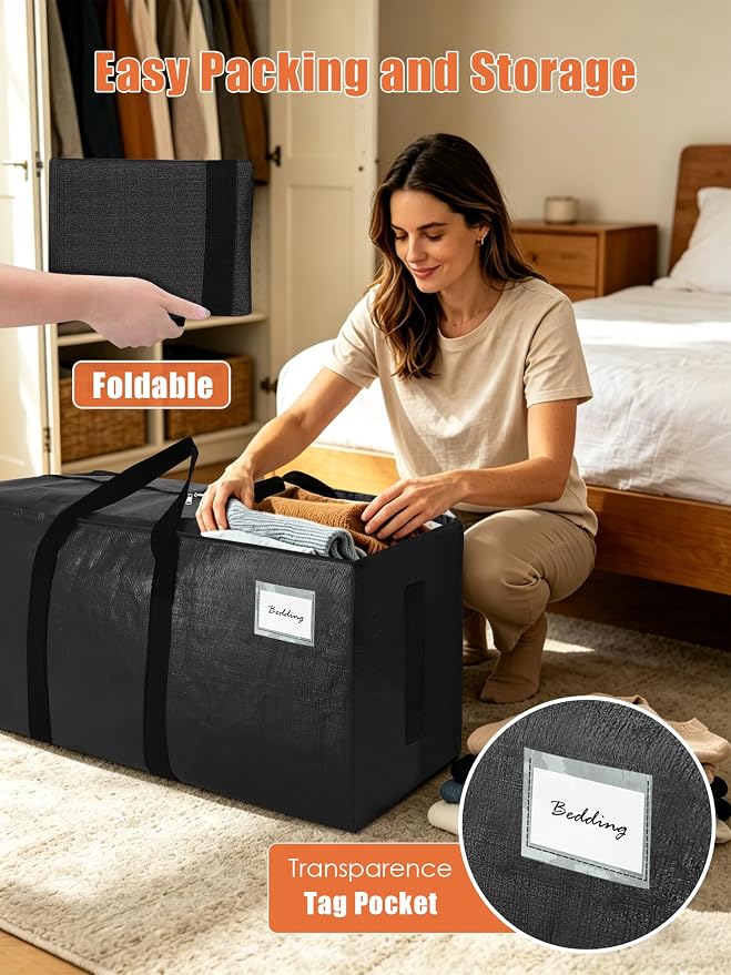SWEET DOLPHIN 8 Pack 200LB Heavy-Duty Moving Bags with Wrap-Around Handles, Extra Large Storage Totes for Space Saving, Clothes Storage Bags, College Dorm Essentials, Multicolor, 24 Gal - Image 3