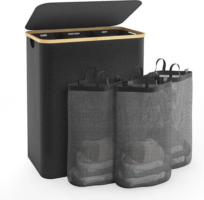 Hampers for Laundry Basket with Lid, 160L Large Laundry Hamper 3 Section by Bathola