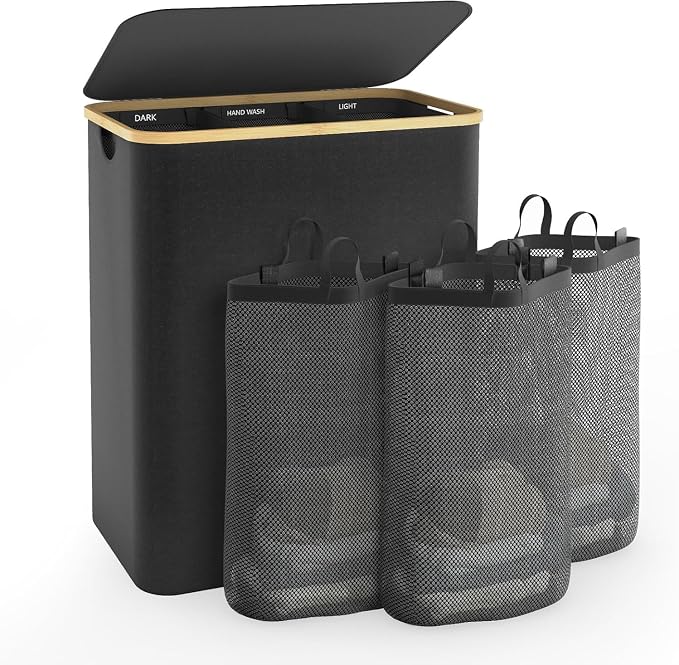 Hampers for Laundry Basket with Lid, 145L Large Laundry Hamper 3 Section by Bathola