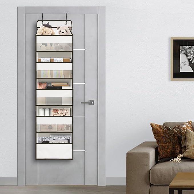 TYMENSH White Over Door Organizer with 5 Large Clear Pockets and 6 Side Mesh Pockets, Anti-Tilt Hanging Door Storage for Nursery, Bathroom, Closet, Bedroom, Dorm, Toys - Image 3