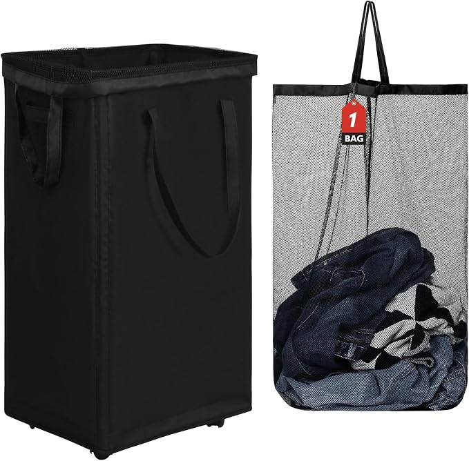 DOKEHOM 90L X-Large Rolling Laundry Basket Hamper on Wheels, Black by DOKEHOM