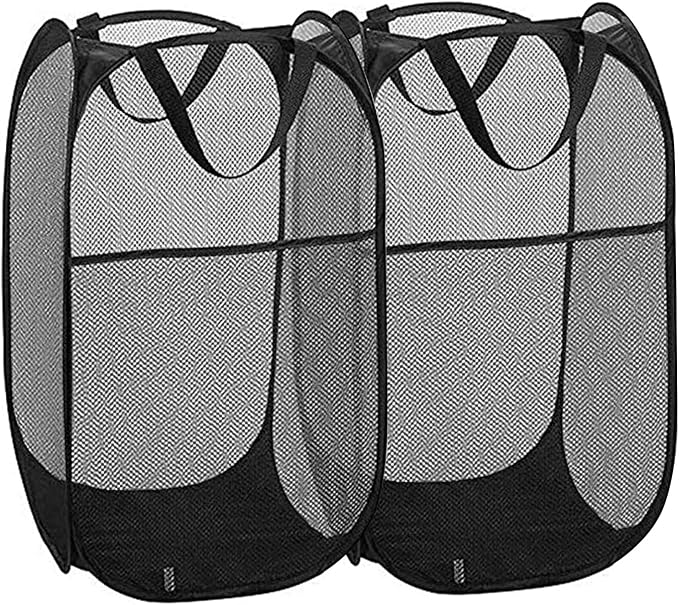 2 Pack Pop Up Laundry Hampers, Collapsible Mesh Laundry Basket Black by Buenod