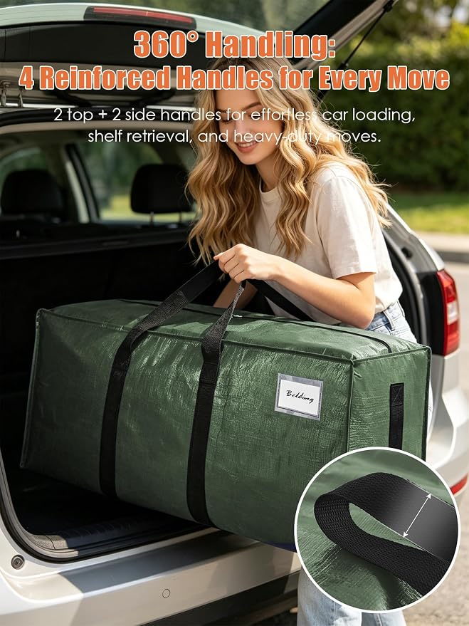 SWEET DOLPHIN 8 Pack 200LB Heavy-Duty Moving Bags with Wrap-Around Handles, Extra Large Storage Totes for Space Saving, Clothes Storage Bags, College Dorm Essentials, Green, 24 Gal - Image 5