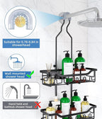 Adjustable Shower Caddy Hanging, Extended Length Organizer Over Shower Head, 3 Tier Long Neck Shower Rack with Soap Holder for Large Storage, Black - Image 5