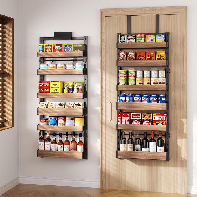 6-Tier Over The Door Pantry Organizer, Heavy-Duty Metal Wall Mount or Hanging Spice Rack, behind the door storage Shelves with Adjustable Basket, Back of Door Organizer for Kitchen Cabinet and Closet by DAOTENGQL