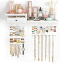 VINAEMO Jewelry Organizer Hanging Wall Mounted Jewelry Holder with Rustic Wood Drawer & Large Capacity Storage Shelf Rack Display for Earrings Rings Necklaces Bracelet(White Iron) by VINAEMO