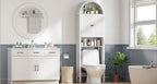 Arched Over The Toilet Storage Cabinet with Fluted Doors, 4 Tier Small Bathroom Shelf Organizer, Arched Bathroom Cabinet, Narrow Slim Toilet Rack, Adjustable Shelf, Wood, White - Image 6