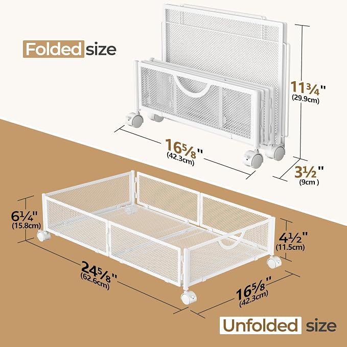 Yecaye Under Bed Storage with Wheels, 2 Pack Under Bed Shoe Storage, White | Sturdy All-Metal Frame, Foldable, 360° Rolling Wheels, Tool-free Assembly, Underbed Storage Drawers for Shoes, Toys, Clothes - Image 2