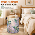 Hummingbird Laundry Basket with Handles,Purple Flower Foldable Oxford Laundry Hamper,Collapsible Clothes Storage Basket for Laundry Room/Bathroom/Bedroom/Dormitories 20.8 x 16 Inches - Image 6