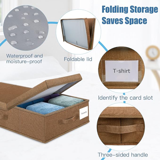 Supowin 2Pack Large Underbed Storage Containers Bin with Lids, Dark Brown | 6 Inches Tall Under Bed Storage Organizer Box with Handles, Foldable Closet Organizer for Clothes, Blankets, Seasonal Items - Image 4